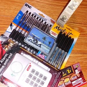 School package survival kit markers pens cards beer tickets security alarm